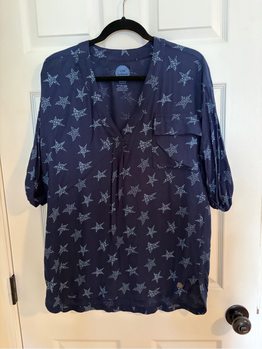 Life is Good Navy Star Print V-Neck Blouse tunic swim cover up